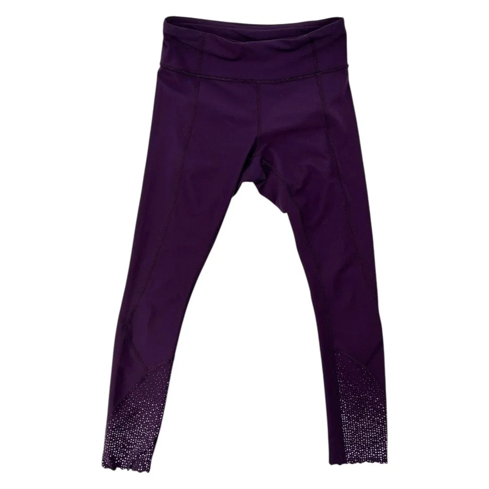 Lululemon Purple Leggings‎ Size 6 Drawstring Waist Zip Pocket Lettuce Hem